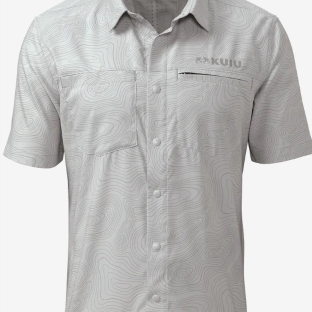 KUIU Men's Light Gray Patterned Button Down Shirt